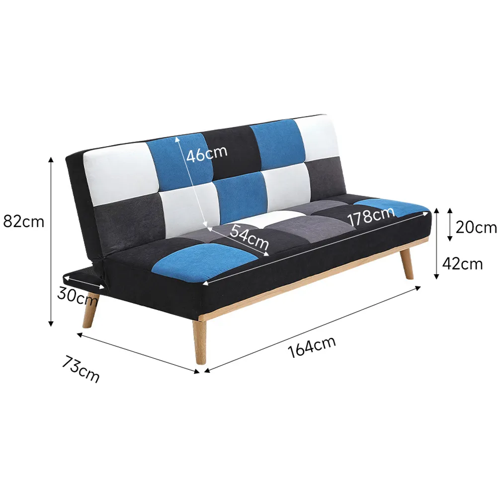 3-Seater Sofa Bed - Blue Multi Checkered, Fabric