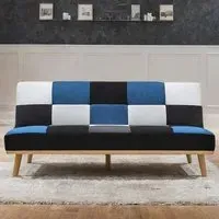 3-Seater Sofa Bed - Blue Multi Checkered, Fabric