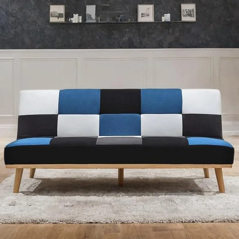 3-Seater Sofa Bed - Blue Multi Checkered, Fabric image