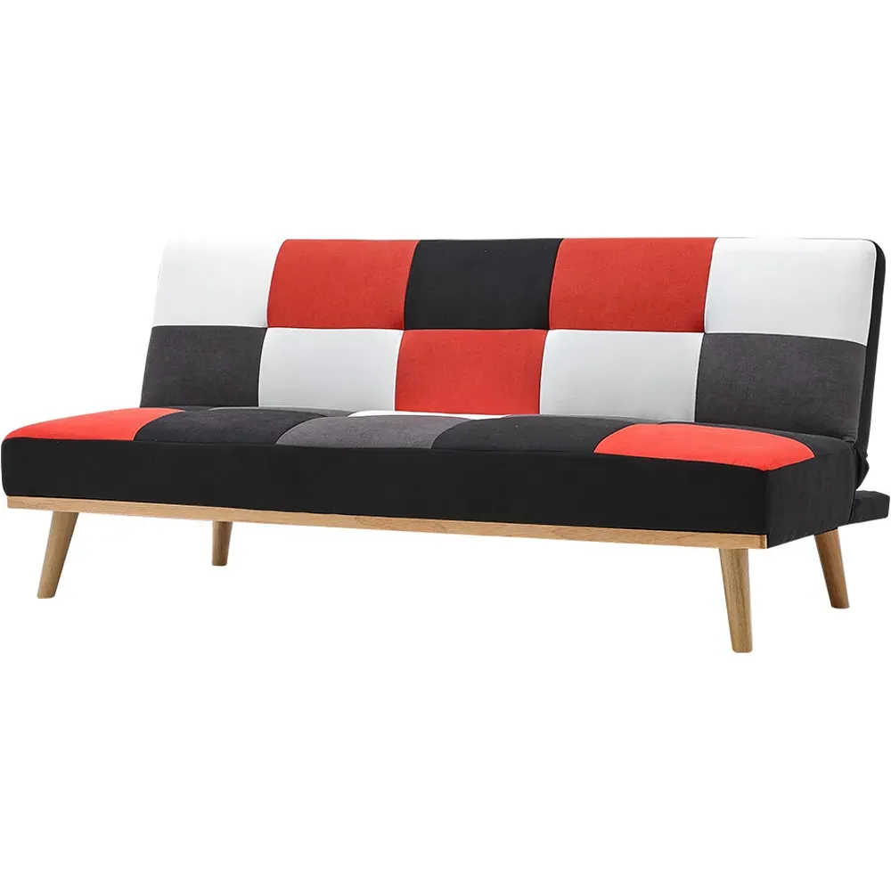 3-Seater Sofa Bed - Red Multi Checkered, Fabric
