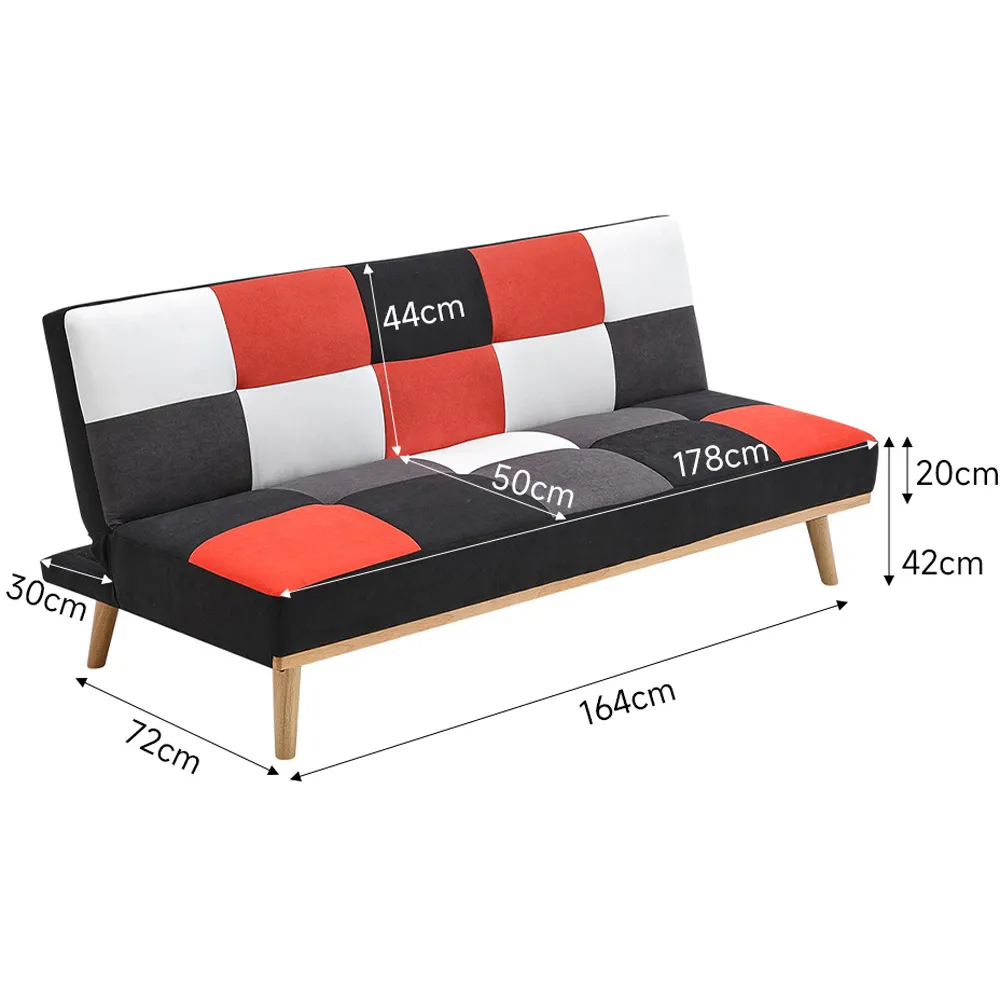3-Seater Sofa Bed - Red Multi Checkered, Fabric