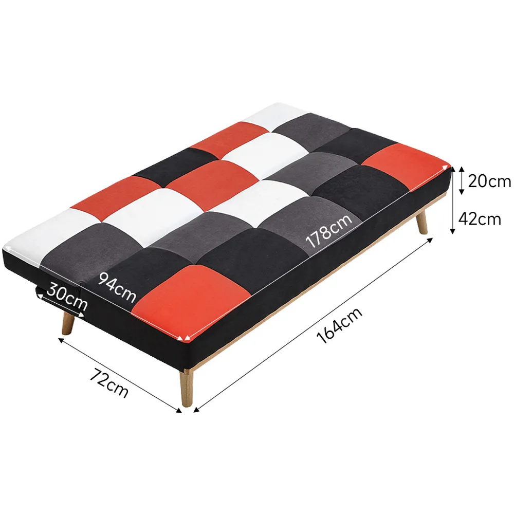 3-Seater Sofa Bed - Red Multi Checkered, Fabric