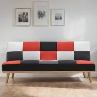 3-Seater Sofa Bed - Red Multi Checkered, Fabric