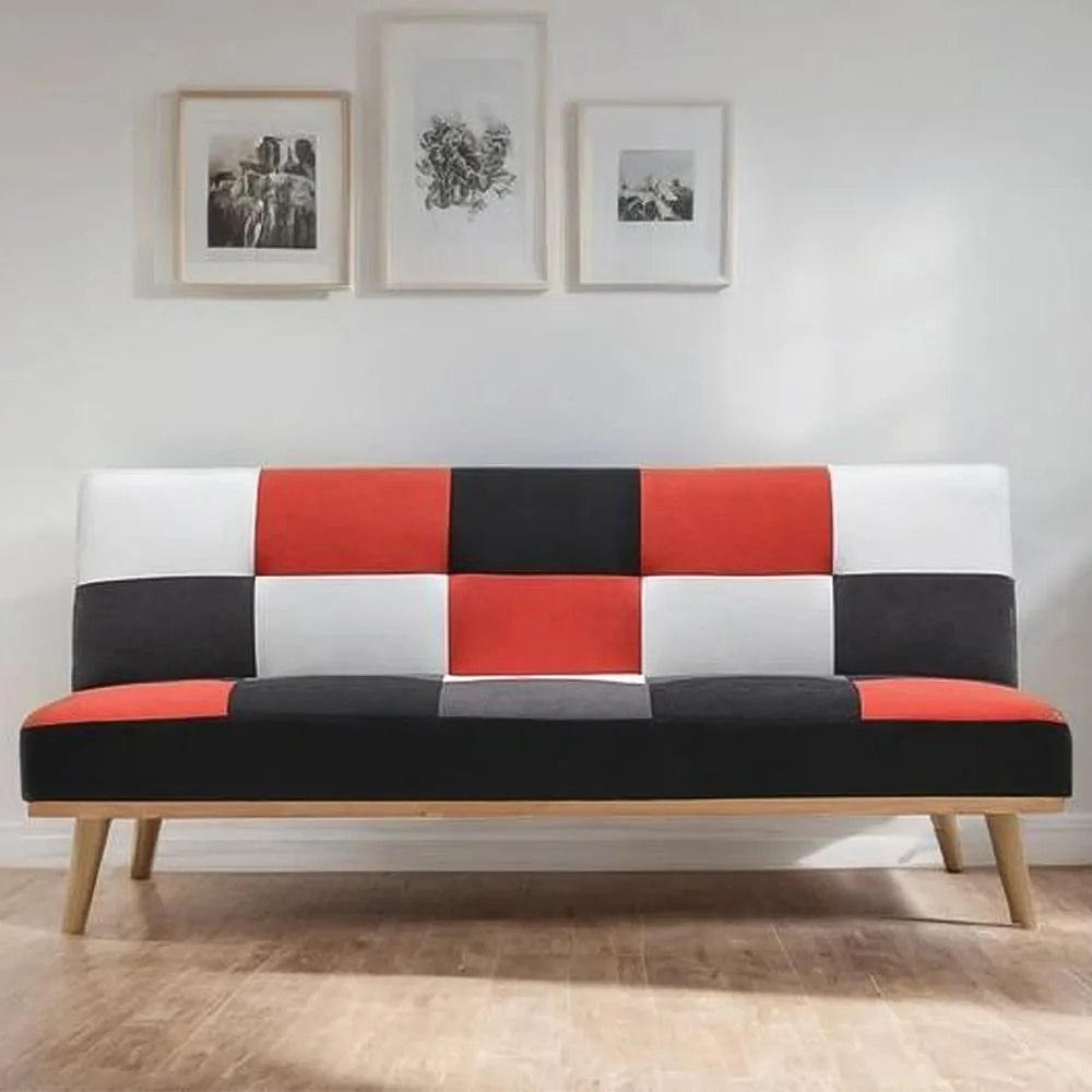3-Seater Sofa Bed - Red Multi Checkered, Fabric