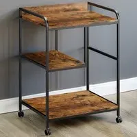 3 Shelf Wooden Printer Stand with Lockable Wheels - Brown