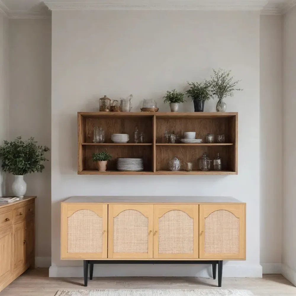 4 Door Woven Accent Cabinet - Cream, Wood