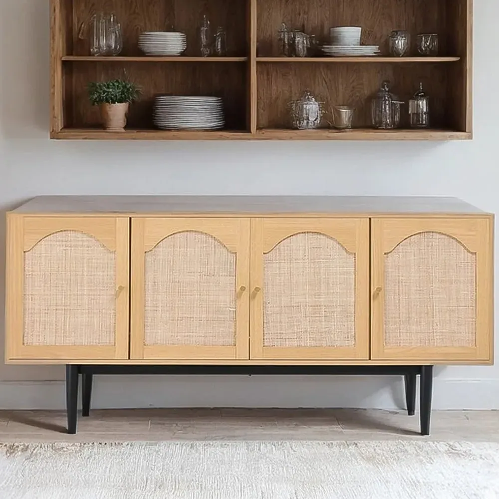 4 Door Woven Accent Cabinet - Cream, Wood