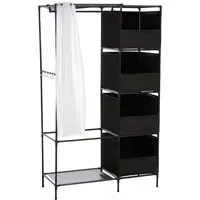 4 Shelf Portable Wardrobe with Hanging Rail - Black, Metal