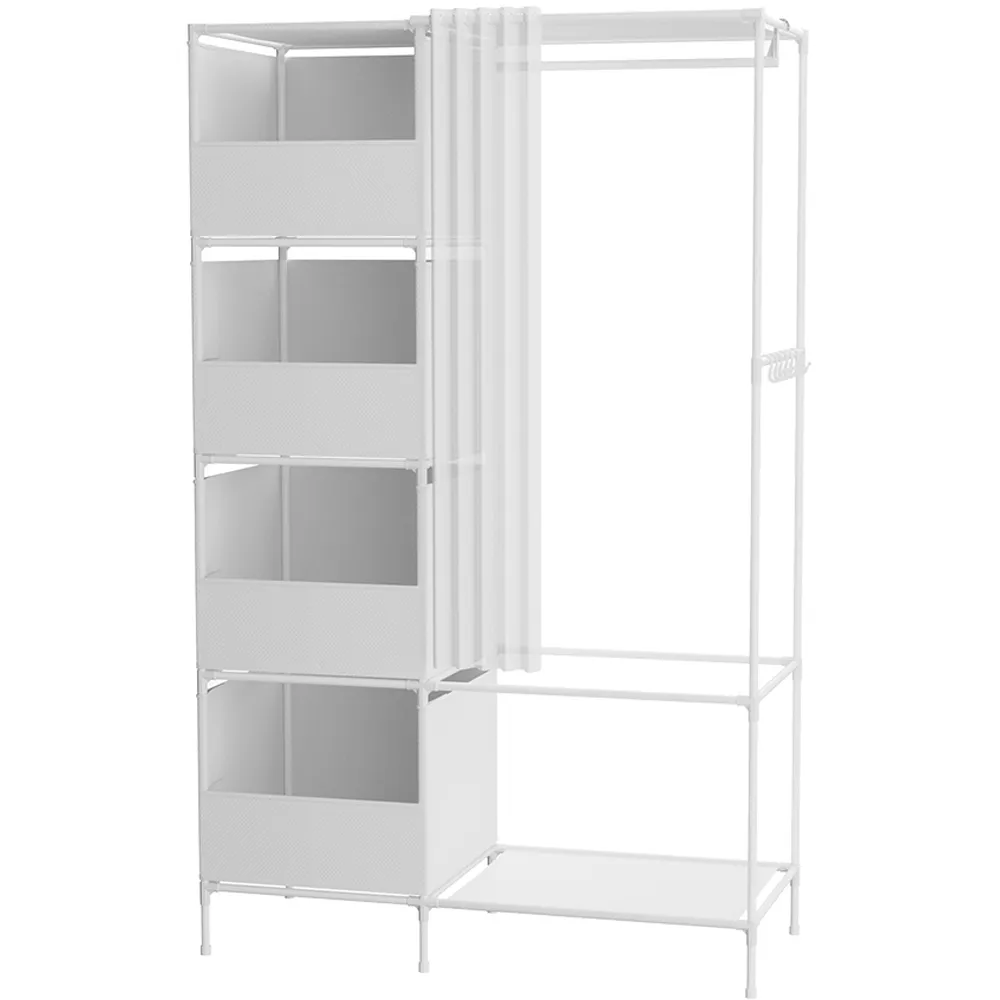 5 Shelf Portable Wardrobe with Hanging Rail - White, Metal