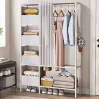5 Shelf Portable Wardrobe with Hanging Rail - White, Metal
