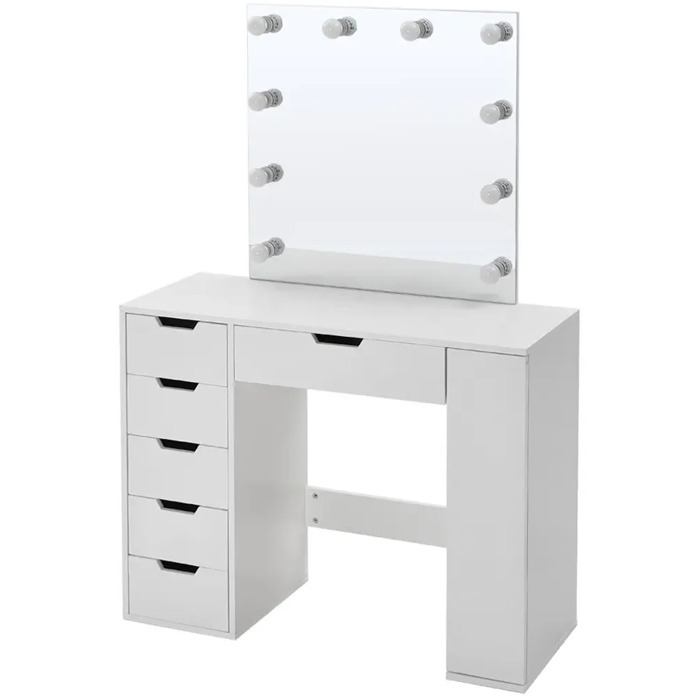 6 Drawer Hollywood LED Mirror Dressing Table - White