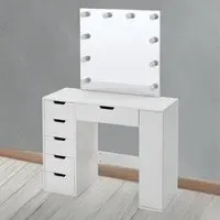 6 Drawer Hollywood LED Mirror Dressing Table - White