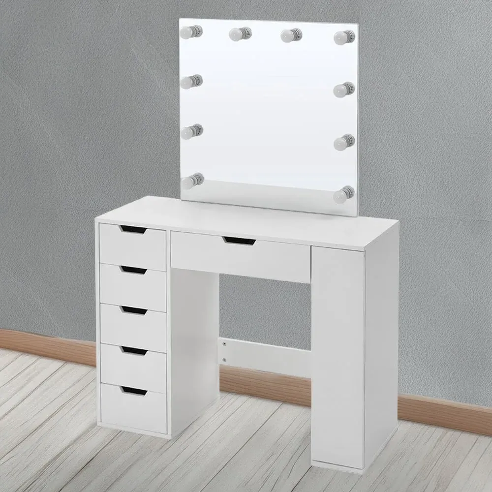 6 Drawer Hollywood LED Mirror Dressing Table - White image