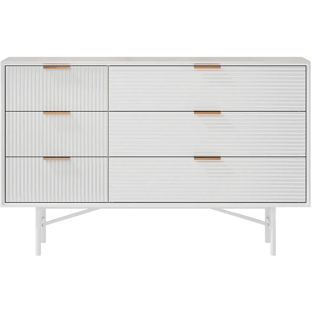 6 Drawer Storage Cabinet with Gold Handle - White