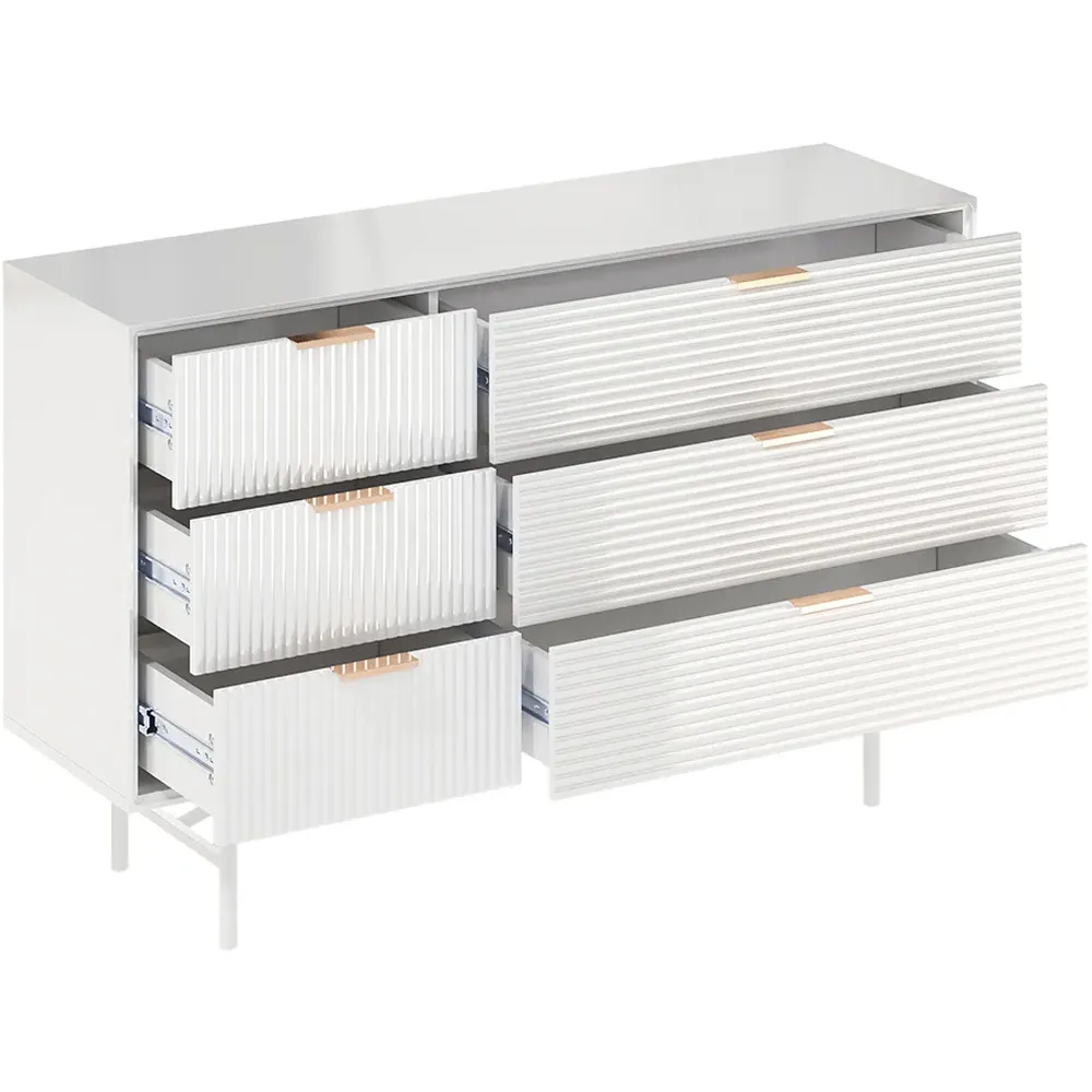 6 Drawer Storage Cabinet with Gold Handle - White