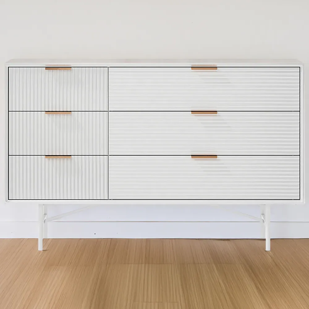 6 Drawer Storage Cabinet with Gold Handle - White