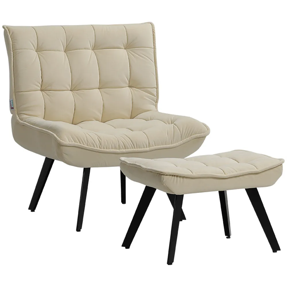 Accent Chair with Footstool - Cream, Velvet