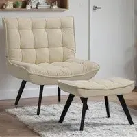 Accent Chair with Footstool - Cream, Velvet