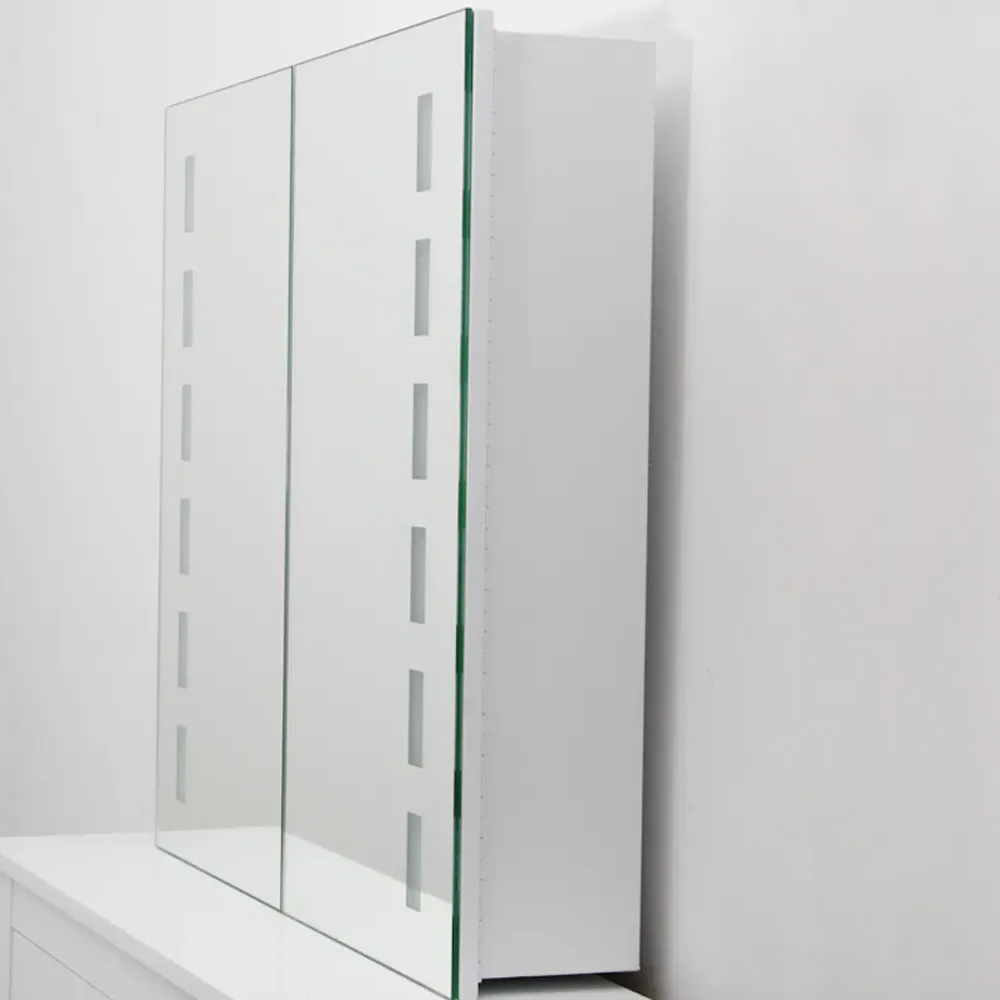 Double Door LED Bathroom Mirror Cabinet with Speaker - White