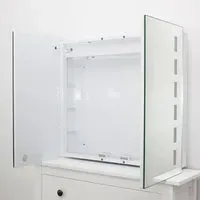 Double Door LED Bathroom Mirror Cabinet with Speaker - White