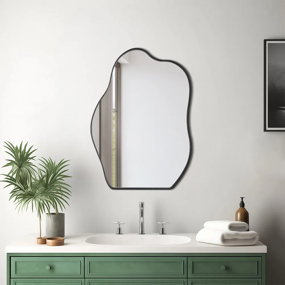 Irregular Wall Mirror - Black, Metal