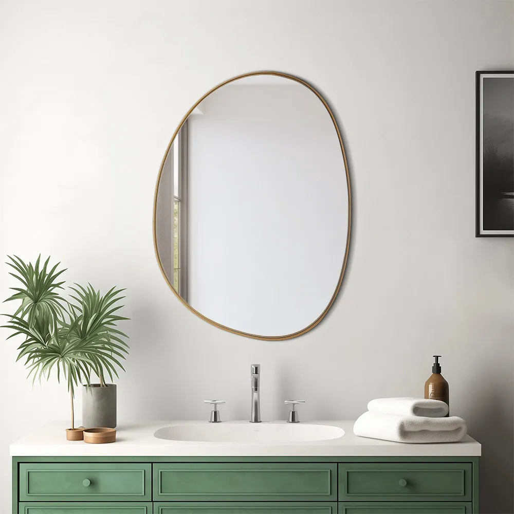 Irregular Wall Mirror with Metal Frame - Gold