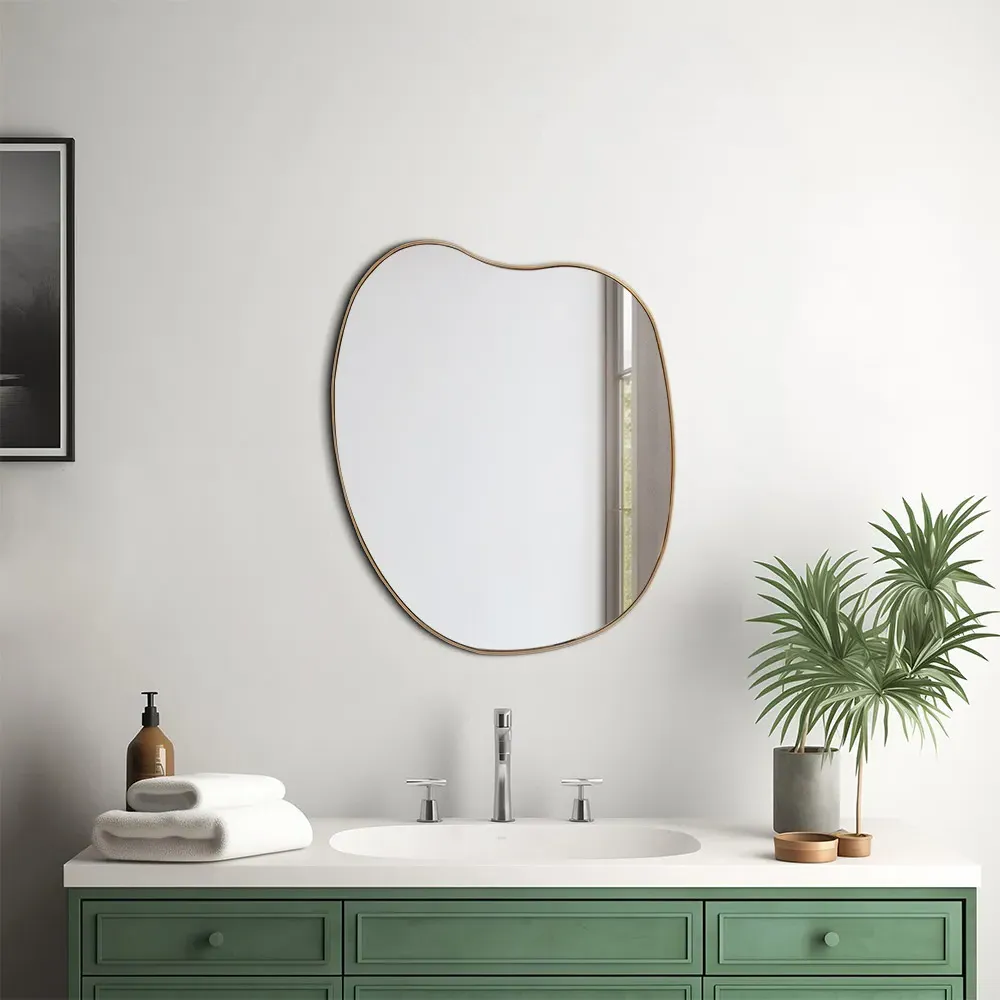Irregular Wall Mirror with Metal Frame - Gold