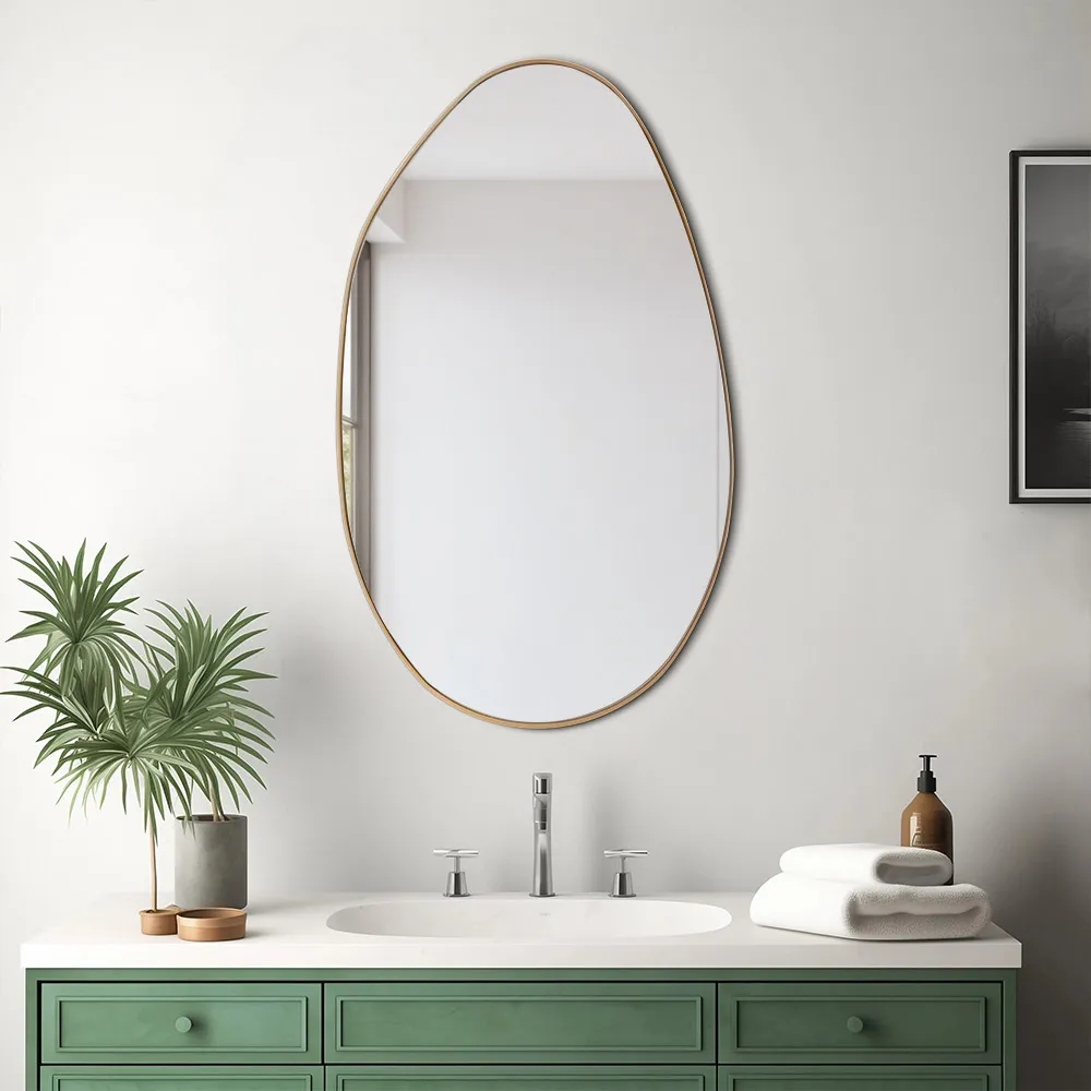 Irregular Wall Mirror with Metal Frame - Gold