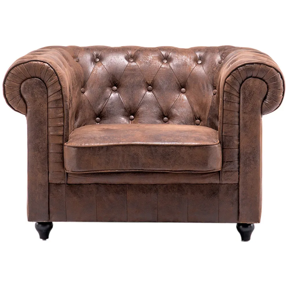 Mid Century Chesterfield Armchair - Brown, Leather