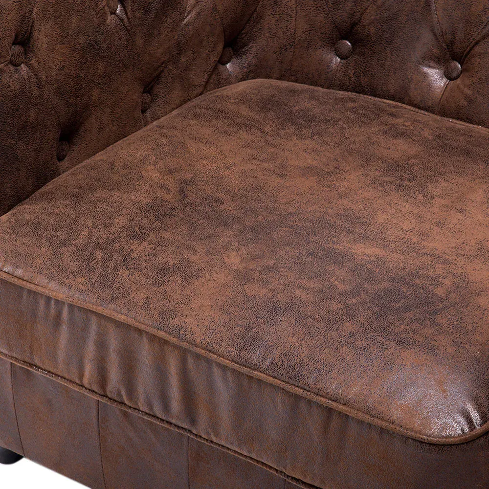 Mid Century Chesterfield Armchair - Brown, Leather