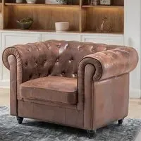 Mid Century Chesterfield Armchair - Brown, Leather