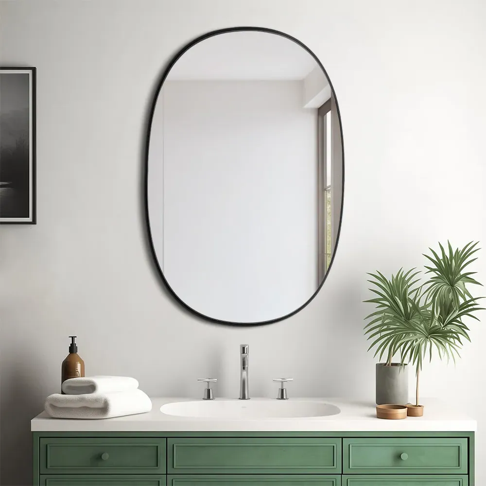 Oval Wall Mirror - Black, Metal