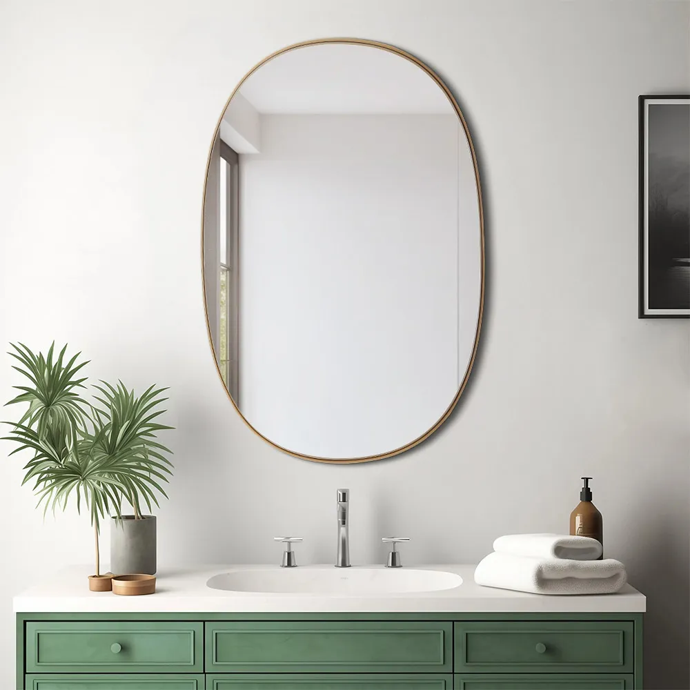 Oval Wall Mirror - Gold, Metal
