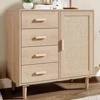 Single Door 4 Drawer Rattan Accent Side Cabinet - Cream