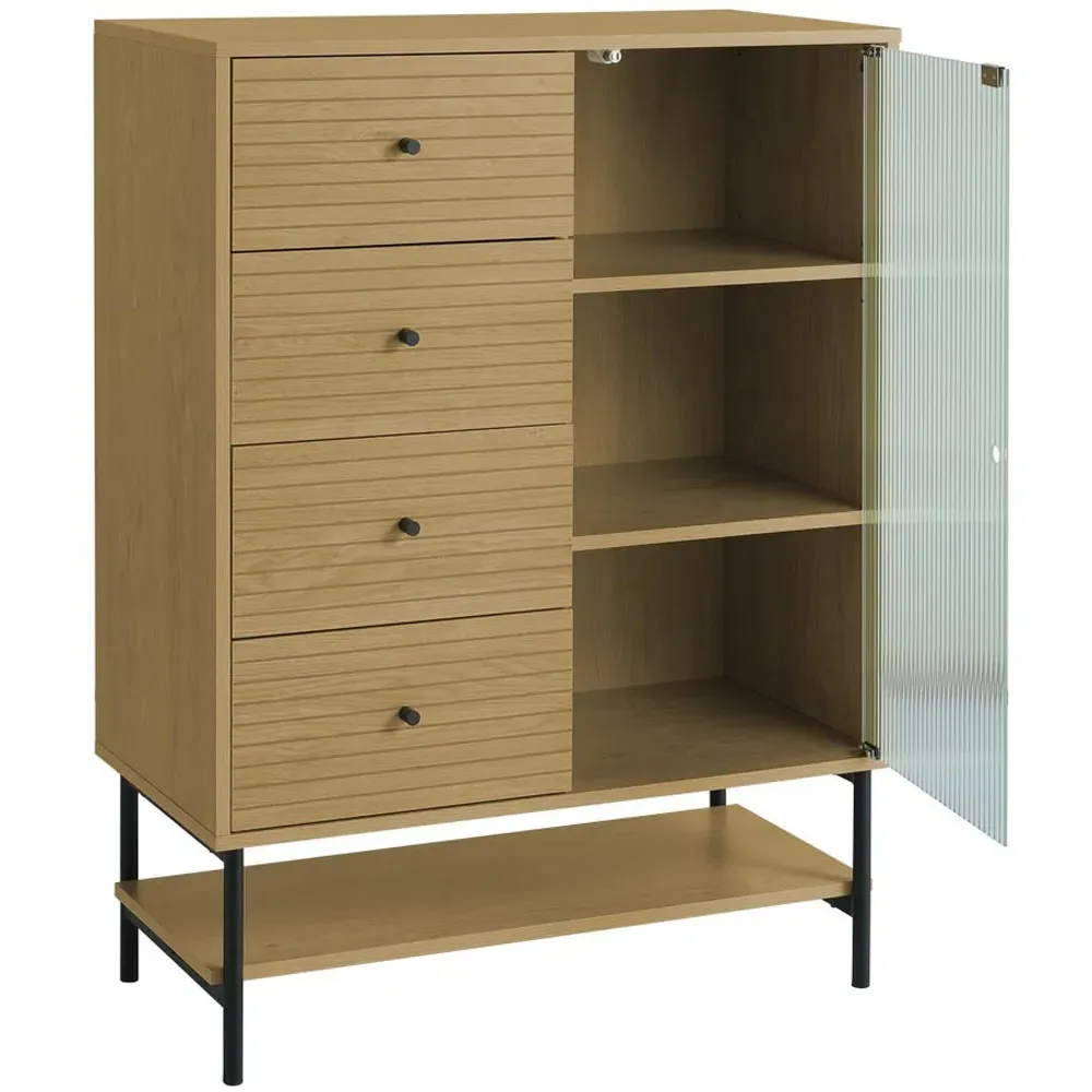 Single Door 4 Drawer Storage Cabinet with Fluted Glass - Cream