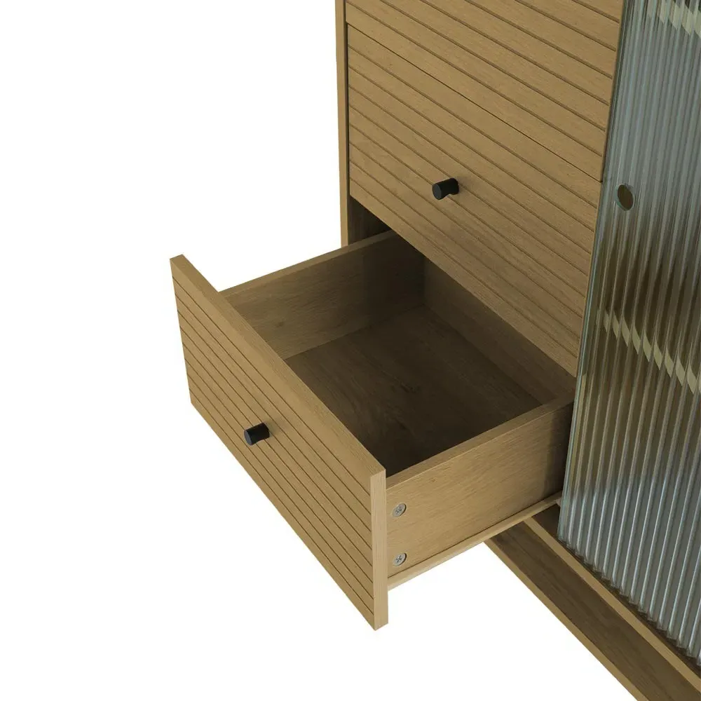 Single Door 4 Drawer Storage Cabinet with Fluted Glass - Cream