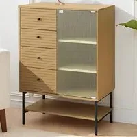 Single Door 4 Drawer Storage Cabinet with Fluted Glass - Cream
