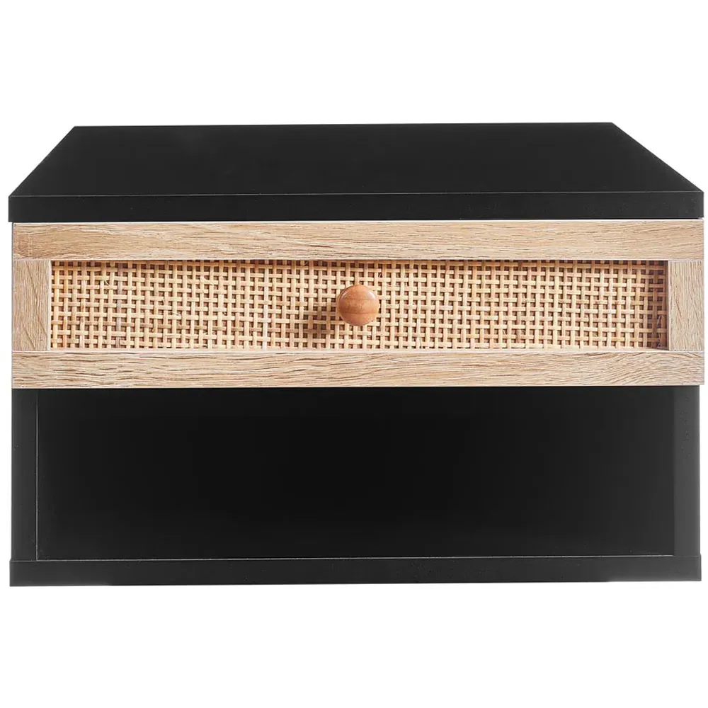 Single Drawer Floating Nightstand - Black, Woven Rattan
