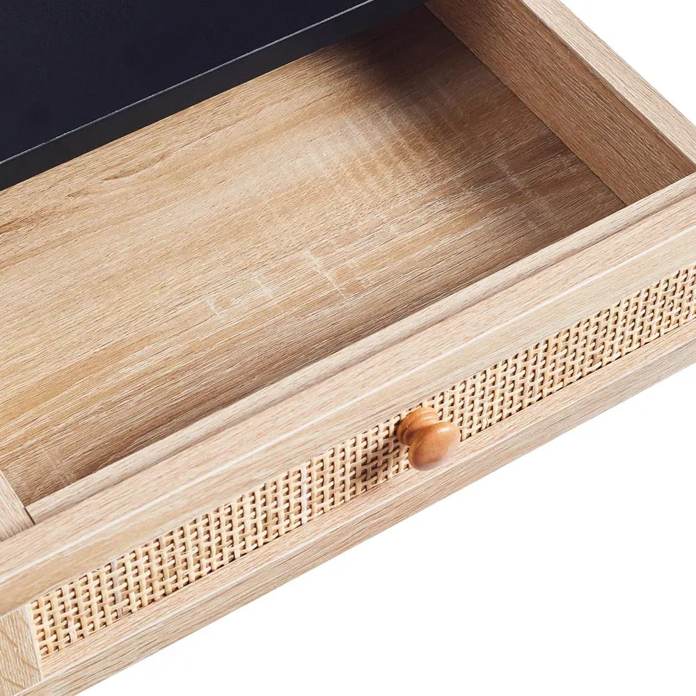 Single Drawer Floating Nightstand - Black, Woven Rattan