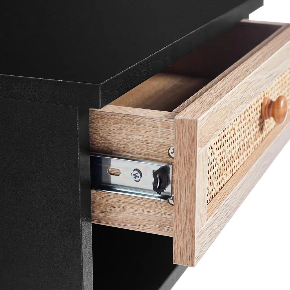Single Drawer Floating Nightstand - Black, Woven Rattan