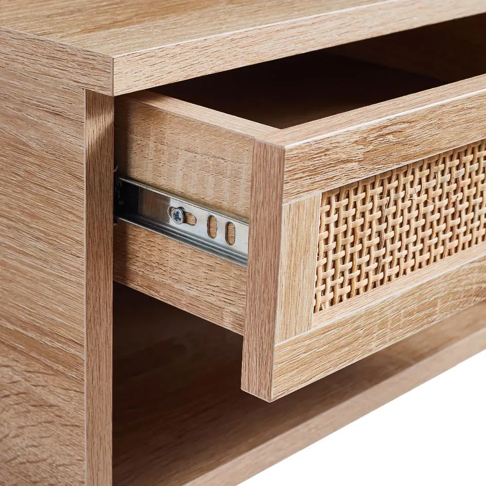 Single Drawer Floating Nightstand - Natural, Woven Rattan