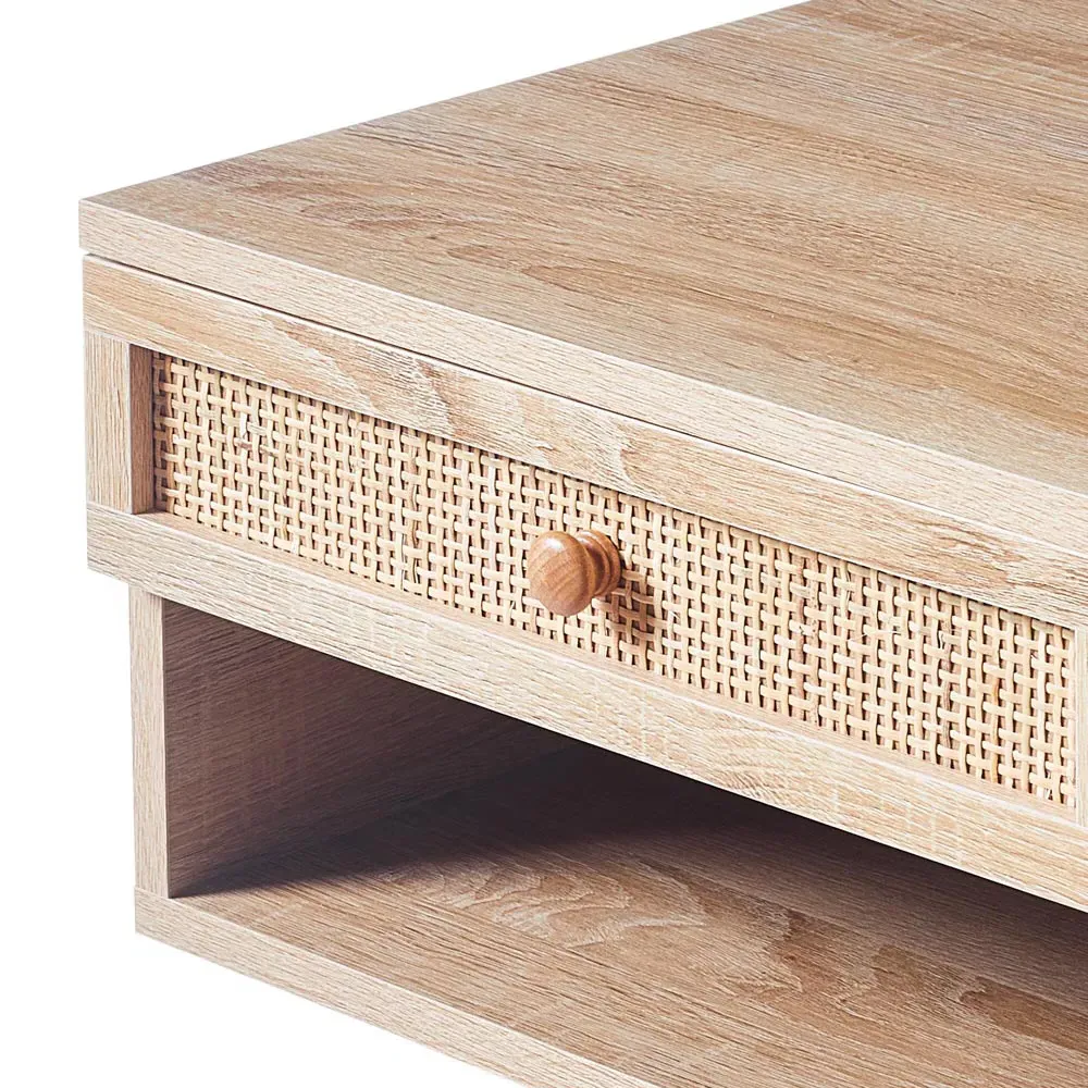 Single Drawer Floating Nightstand - Natural, Woven Rattan