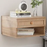 Single Drawer Floating Nightstand - Natural, Woven Rattan