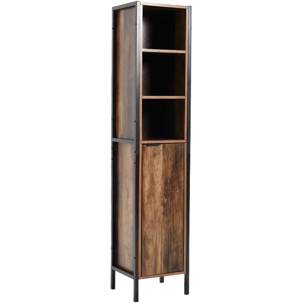 Single Magnetic Door 3 Shelf Tall Storage Cabinet - Brown