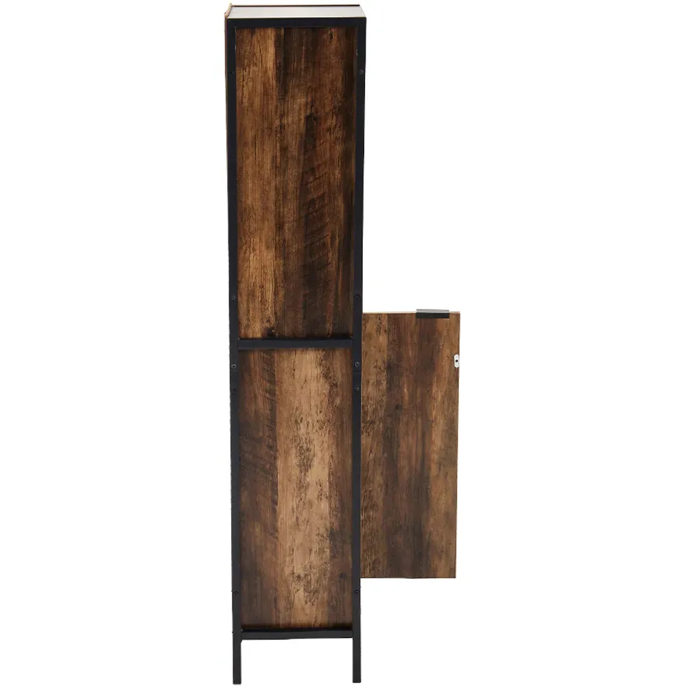 Single Magnetic Door 3 Shelf Tall Storage Cabinet - Brown