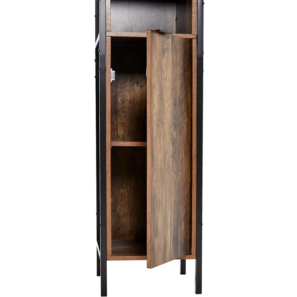 Single Magnetic Door 3 Shelf Tall Storage Cabinet - Brown
