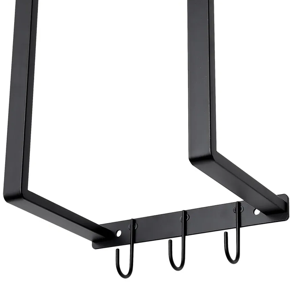 Single Shelf Wall Towel Rack with Hooks - Black, Steel