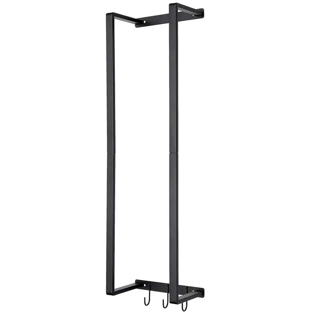 Single Shelf Wall Towel Rack with Hooks - Black, Steel image