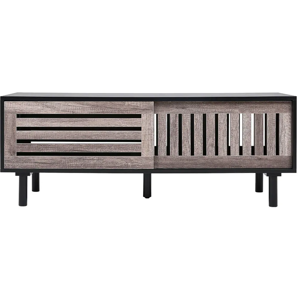 Slatted Sliding Door TV Stand - Black