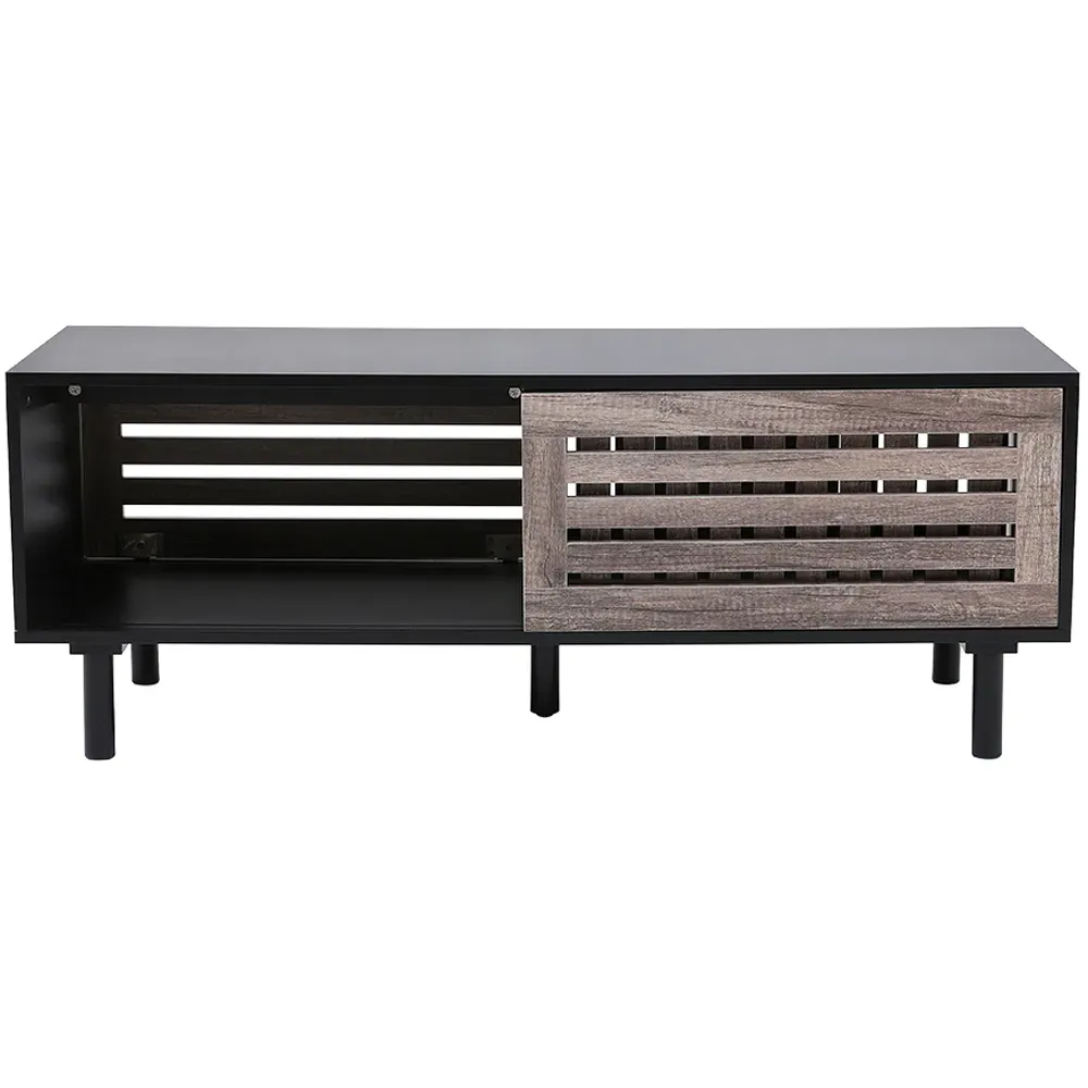 Slatted Sliding Door TV Stand - Black